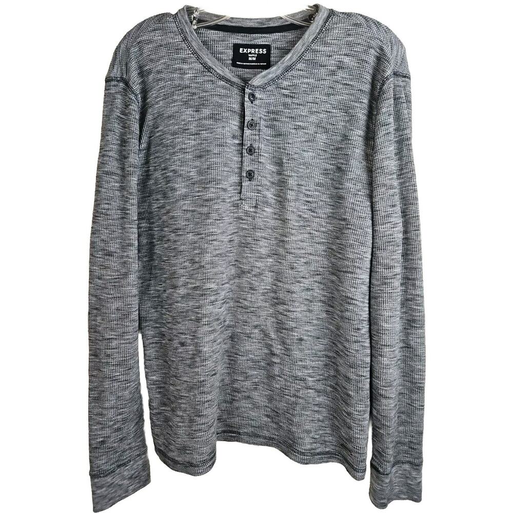 Express t shirt Sz M Henely thermal waffle weave heather black